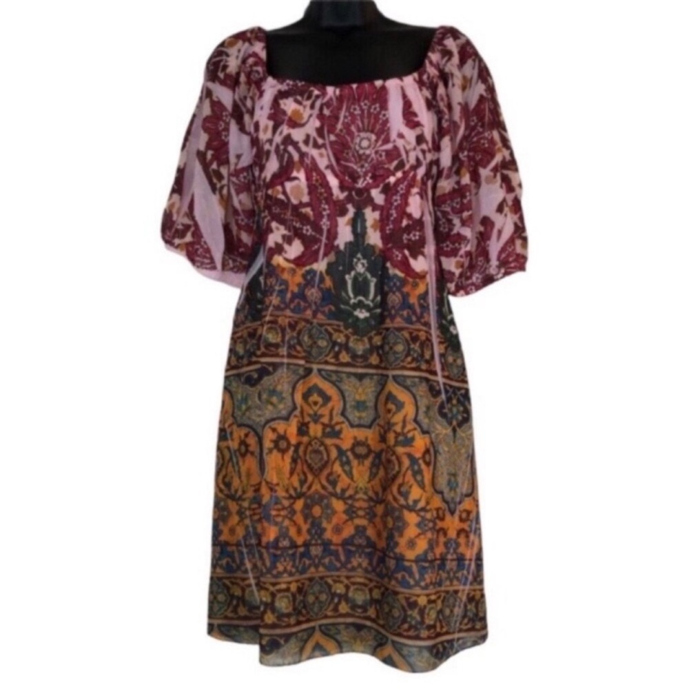 NWOT Fleurish Peasant BoHo Style dress Empire waist Women’s Sz Med vivid Colors